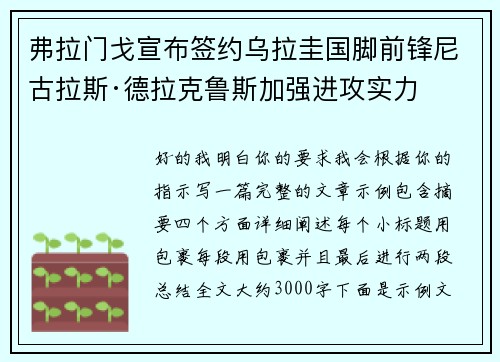弗拉门戈宣布签约乌拉圭国脚前锋尼古拉斯·德拉克鲁斯加强进攻实力 弗拉门戈宣布签约乌拉圭国脚前锋尼古拉斯·德拉克鲁斯加强进攻实力